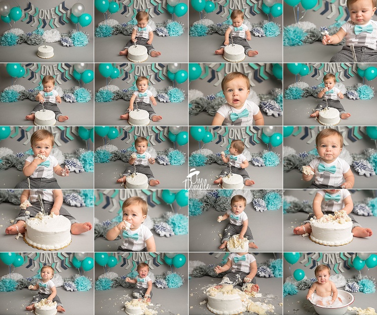 DFW aqua and gray cake smash session